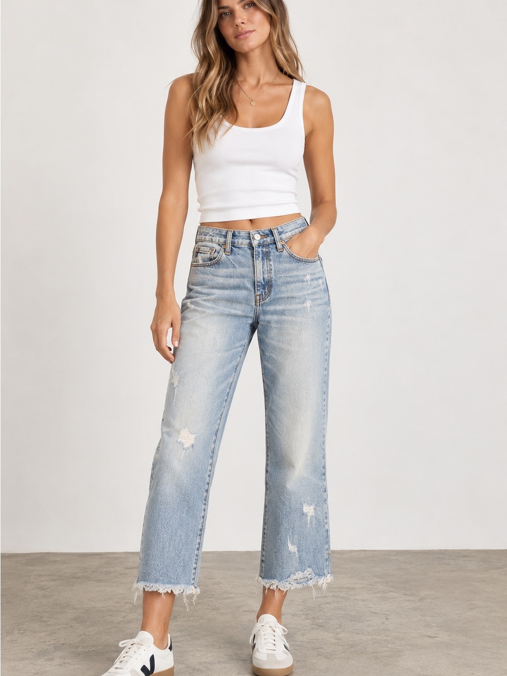 KanCan Distressed Straight Leg Jeans Raw Hem Size 27